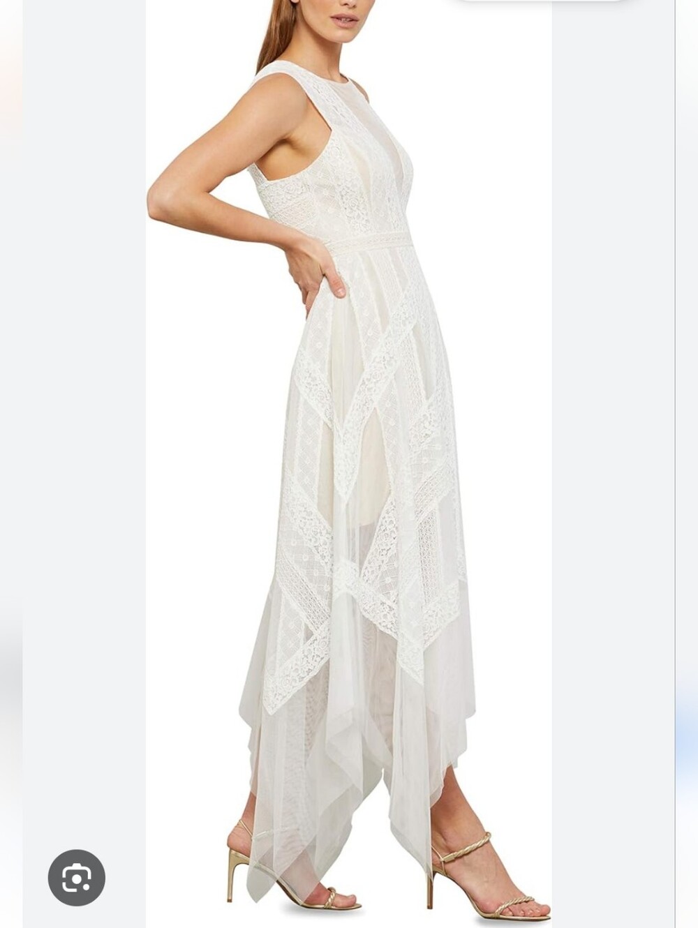 BCBG Max Azria New Ivory Lace High-Low V-Neck Dress Size 8